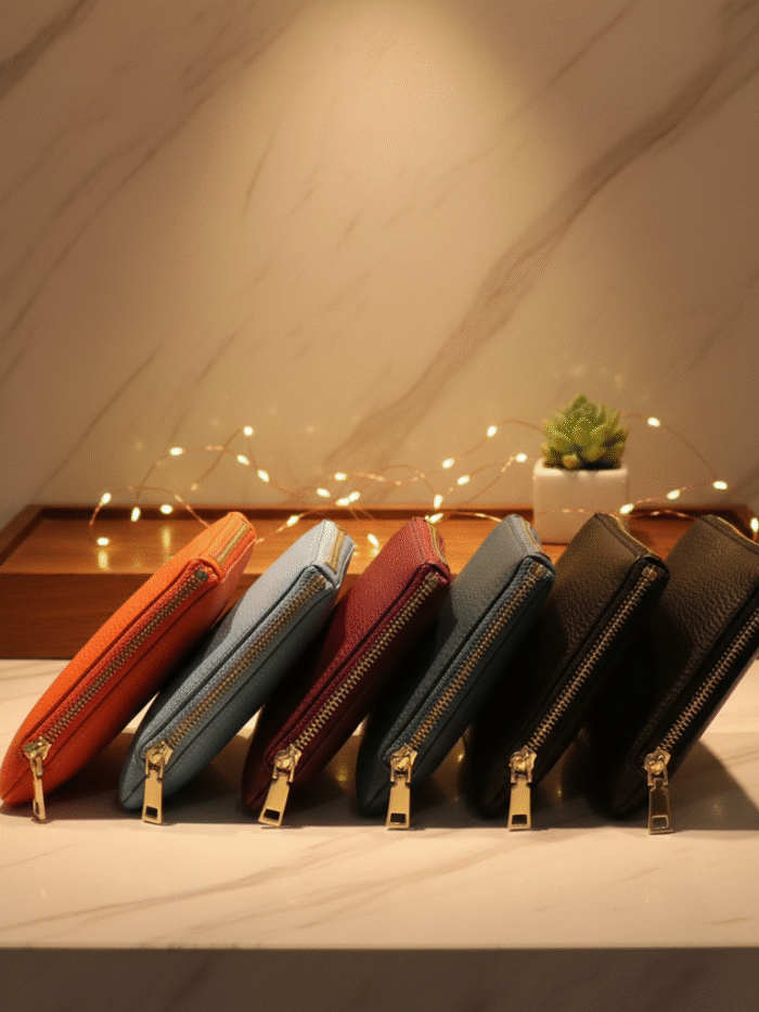 真皮雙層拉鍊零錢包